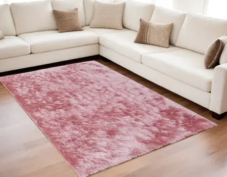 5' X 8' Pink Shag Hand Tufted Area Rug