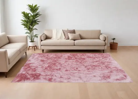 8' X 10' Pink Shag Hand Tufted Area Rug