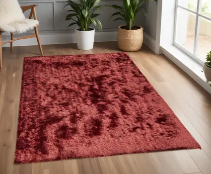 4' X 6' Red Shag Hand Tufted Area Rug
