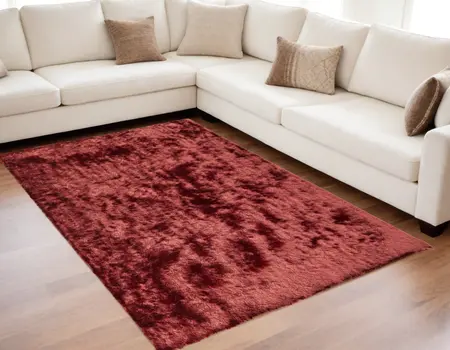 5' X 8' Red Shag Hand Tufted Area Rug