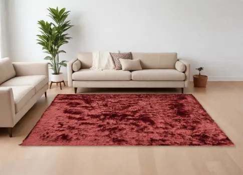 8' X 10' Red Shag Hand Tufted Area Rug