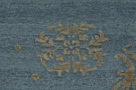 6' X 9' Tan Blue and Green Striped Hand Knotted Area Rug