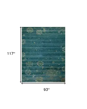 8' X 10' Tan Blue and Green Striped Hand Knotted Area Rug