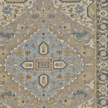6' X 9' Blue Taupe and Tan Wool Oriental Hand Knotted Area Rug