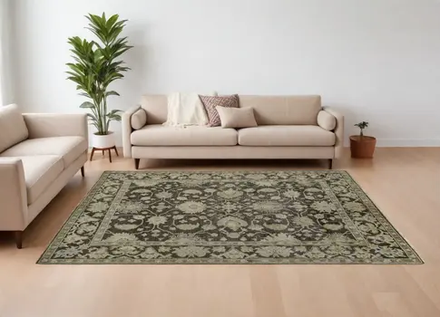 8' X 10' Taupe and Gray Wool Floral Hand Knotted Area Rug