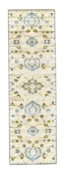 8' Tan Blue and Gray Floral Power Loom Worn Faded Runner Rug