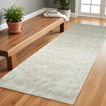 8' Ivory and Silver Chevron Hand Woven Runner Rug