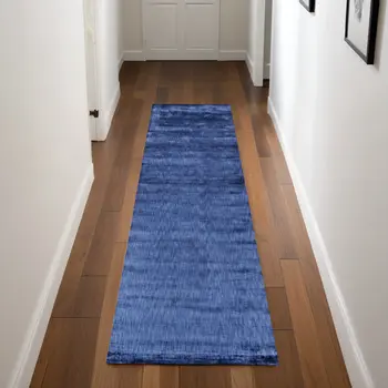8' Blue Chevron Hand Woven Runner Rug