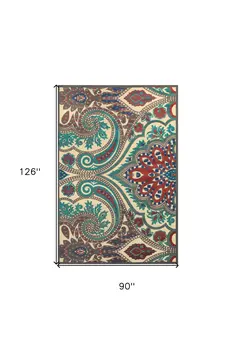 8' X 11' Tan Blue and Taupe Paisley Power Loom Area Rug