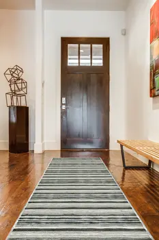 8' Taupe and Gray Striped Power Loom Runner Rug