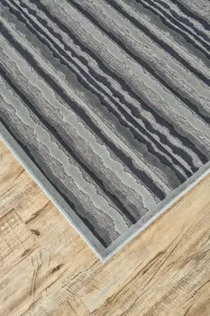 8' Taupe and Gray Striped Power Loom Runner Rug