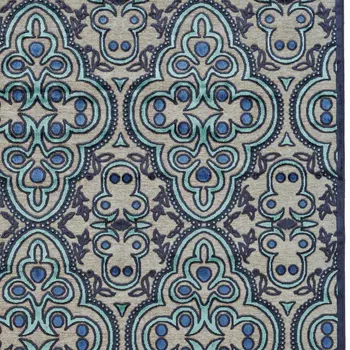 8' X 11' Tan Blue and Taupe Damask Power Loom Area Rug