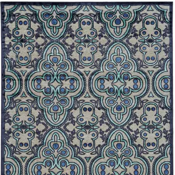 8' X 11' Tan Blue and Taupe Damask Power Loom Area Rug