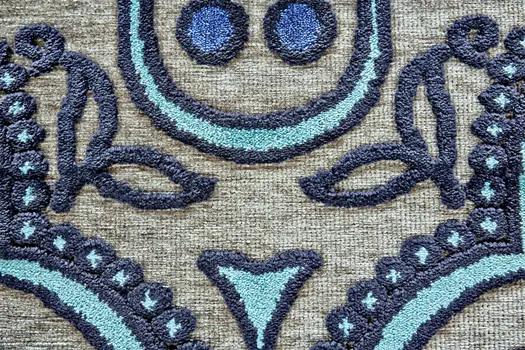 8' X 11' Tan Blue and Taupe Damask Power Loom Area Rug