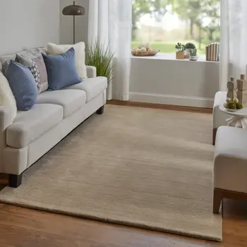 8' X 11' Tan Wool Hand Woven Area Rug