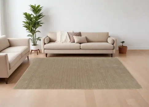 8' X 11' Tan Wool Hand Woven Area Rug