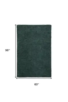 5' X 8' Green Wool Hand Woven Area Rug