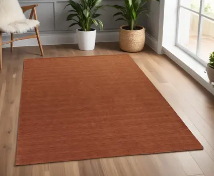 4' X 6' Orange Wool Hand Woven Area Rug