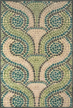 8' Tan Blue and Green Geometric Power Loom Runner Rug