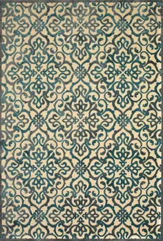 8' X 11' Tan Blue and Taupe Floral Power Loom Area Rug