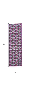 8' Purple Brown and Gray Geometric Power Loom Runner Rug