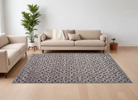 10' X 13' Purple Brown and Gray Geometric Power Loom Area Rug