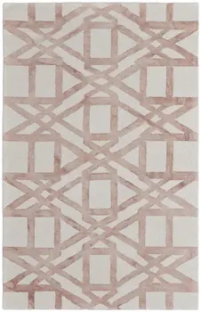4' X 6' Ivory Pink and Tan Wool Geometric Hand Tufted Area Rug