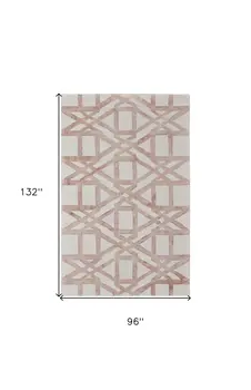 8' X 11' Ivory Pink and Tan Wool Geometric Hand Tufted Area Rug