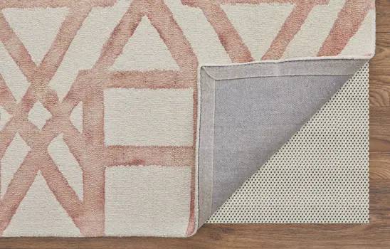 2' X 3' Ivory Pink and Tan Wool Geometric Hand Tufted Area Rug