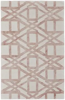 2' X 3' Ivory Pink and Tan Wool Geometric Hand Tufted Area Rug