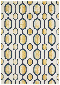 10' X 13' Ivory Blue and Yellow Geometric Power Loom Area Rug