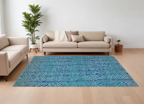 8' X 11' Blue Geometric Power Loom Area Rug