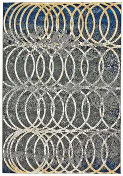 10' X 13' Gray Ivory and Blue Geometric Power Loom Worn Faded Area Rug