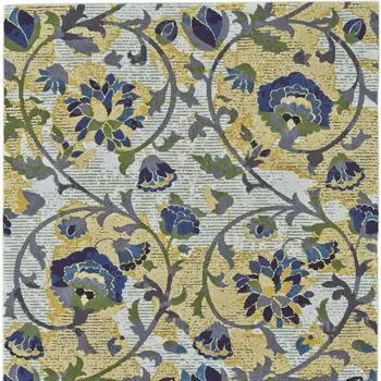 10' X 13' Gold Green and Ivory Floral Power Loom Area Rug