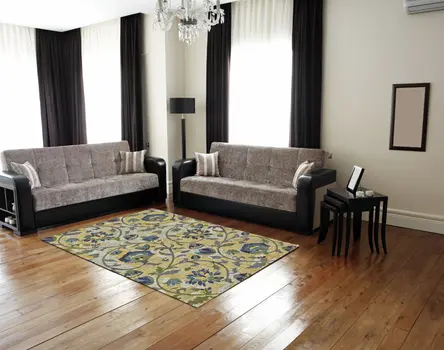 10' X 13' Gold Green and Ivory Floral Power Loom Area Rug