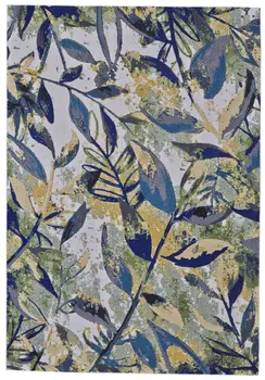 10' X 13' Green Blue and Ivory Floral Power Loom Worn Faded Area Rug