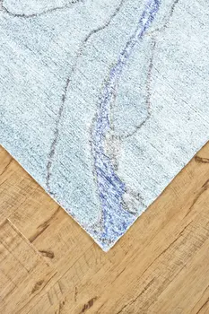 5' X 8' Blue and Ivory Abstract Hand Tufted Area Rug