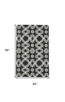 5' X 8' Black Gray and Ivory Wool Abstract Hand Tufted Area Rug