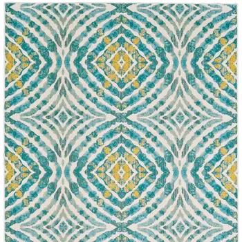 7' X 10' Blue Ivory and Yellow Abstract Power Loom Area Rug