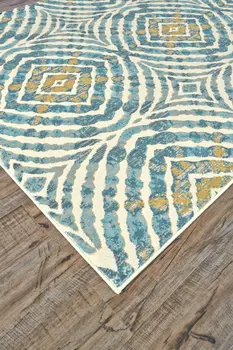 7' X 10' Blue Ivory and Yellow Abstract Power Loom Area Rug