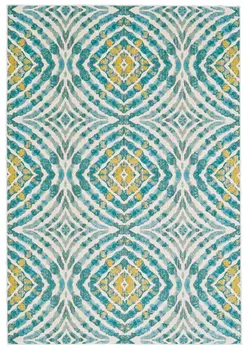 7' X 10' Blue Ivory and Yellow Abstract Power Loom Area Rug