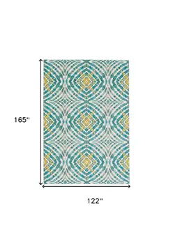 10' X 14' Blue Ivory and Yellow Abstract Power Loom Area Rug