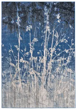 10' X 14' Gray Black and Blue Abstract Power Loom Worn Faded Area Rug