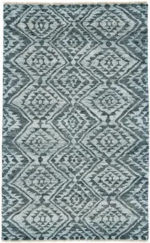 2' X 3' Gray and Blue Wool Southwestern Hand Knotted Area Rug