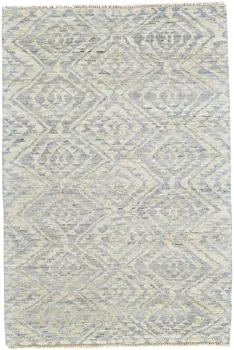 6' X 9' Gray and Ivory Wool Southwestern Hand Knotted Area Rug