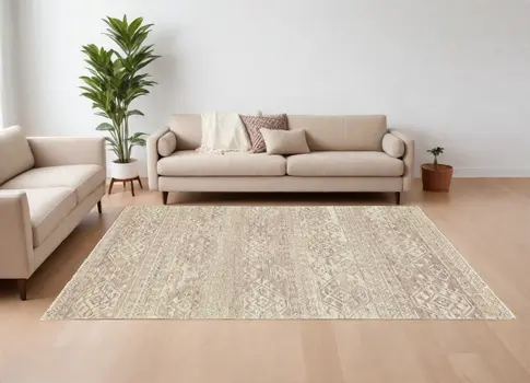 8' X 10' Brown and Tan Wool Southwestern Hand Knotted Area Rug