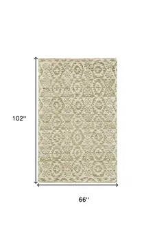 6' X 9' Green and Ivory Wool Southwestern Hand Knotted Area Rug