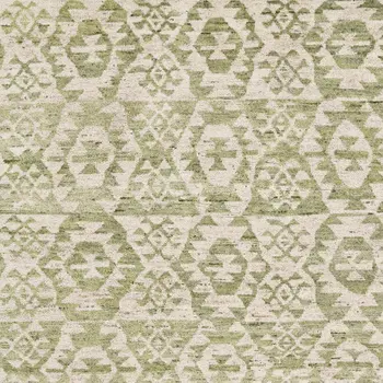 8' X 10' Green and Ivory Wool Southwestern Hand Knotted Area Rug