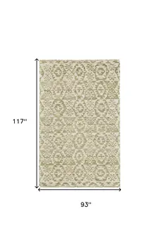 8' X 10' Green and Ivory Wool Southwestern Hand Knotted Area Rug