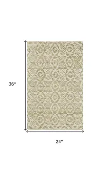 2' X 3' Green and Ivory Wool Southwestern Hand Knotted Area Rug